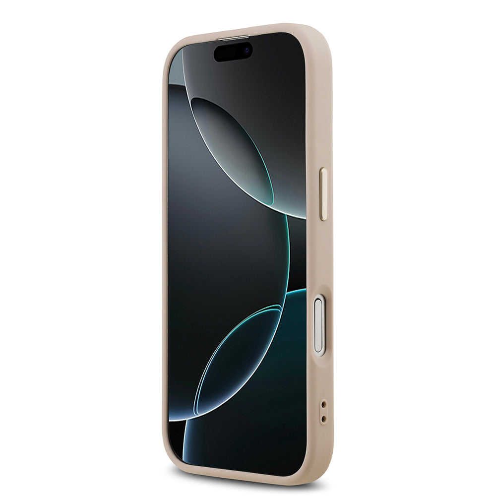 Guess iPhone 17 Orjinal Lisanslı Gold Metal Kamera Çerçeveli 4G Desenli Metal Büyük 4G ve Yazı Logolu Kılıf