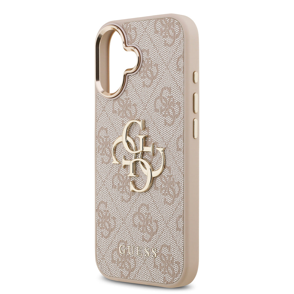Guess iPhone 17 Orjinal Lisanslı Gold Metal Kamera Çerçeveli 4G Desenli Metal Büyük 4G ve Yazı Logolu Kılıf