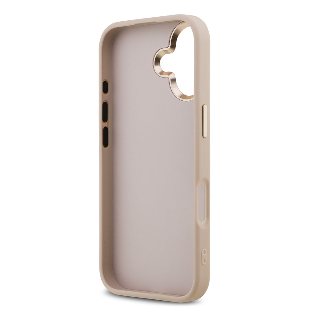 Guess iPhone 17 Orjinal Lisanslı Gold Metal Kamera Çerçeveli 4G Desenli Metal Büyük 4G ve Yazı Logolu Kılıf