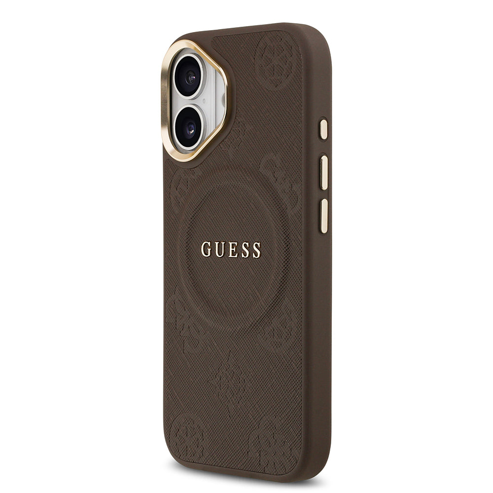 Guess iPhone 17 Orjinal Lisanslı M-safe Şarj Özellikli Sıcak Baskılı Yazı Logolu PU Deri Peony Kılıf
