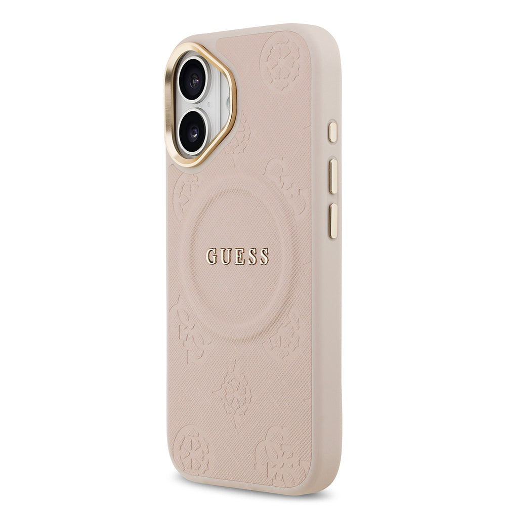 Guess iPhone 17 Orjinal Lisanslı M-safe Şarj Özellikli Sıcak Baskılı Yazı Logolu PU Deri Peony Kılıf