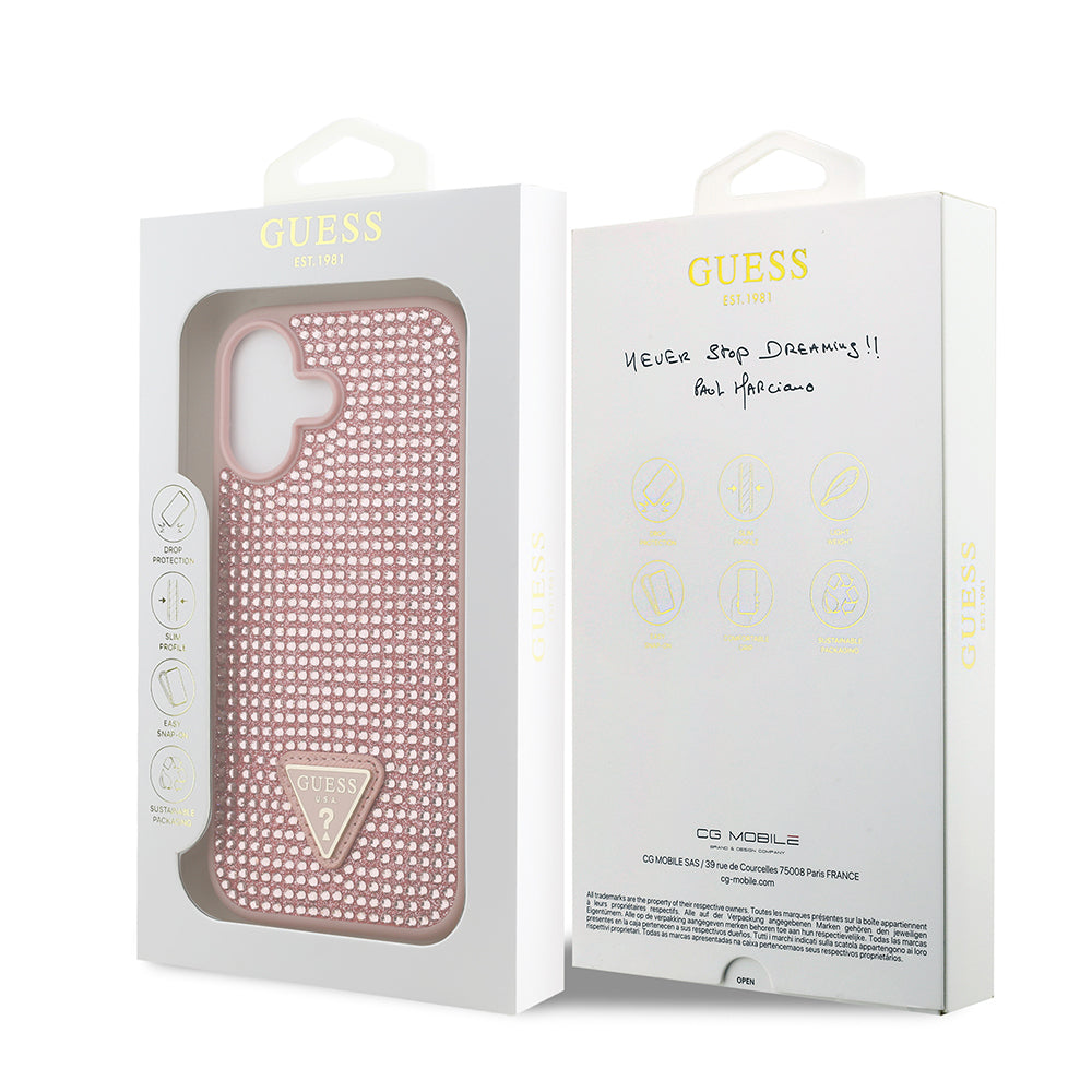 Guess iPhone 17 Orjinal Lisanslı Taşlı Arka Yüzey Üçgen Logolu Telefon Kılıfı