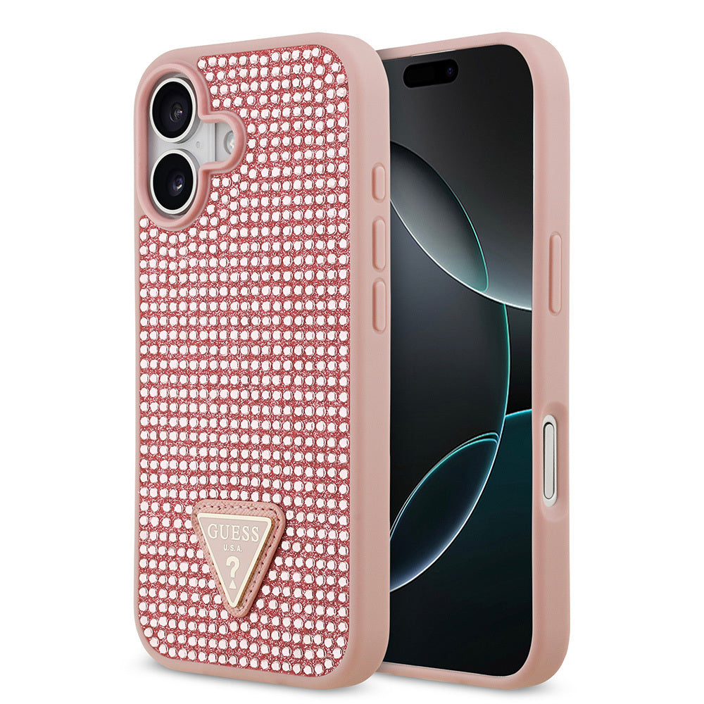 Guess iPhone 17 Orjinal Lisanslı Taşlı Arka Yüzey Üçgen Logolu Telefon Kılıfı