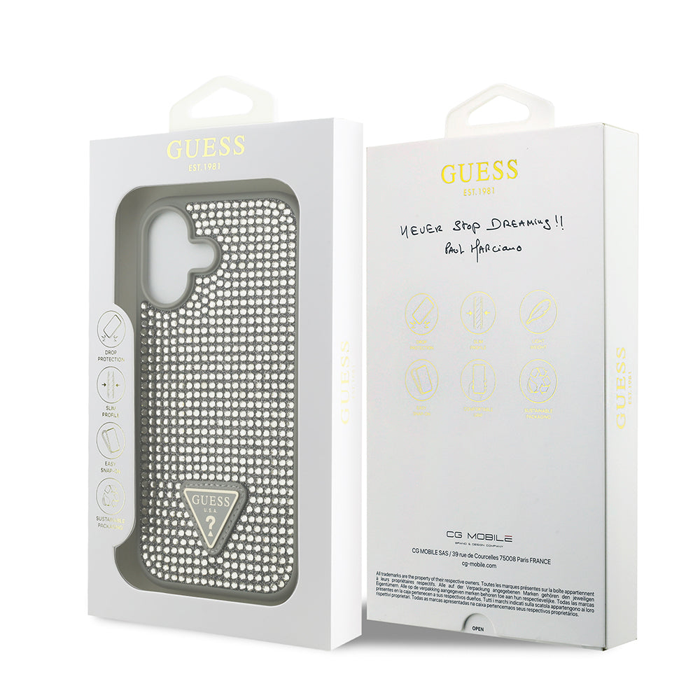 Guess iPhone 17 Orjinal Lisanslı Taşlı Arka Yüzey Üçgen Logolu Telefon Kılıfı