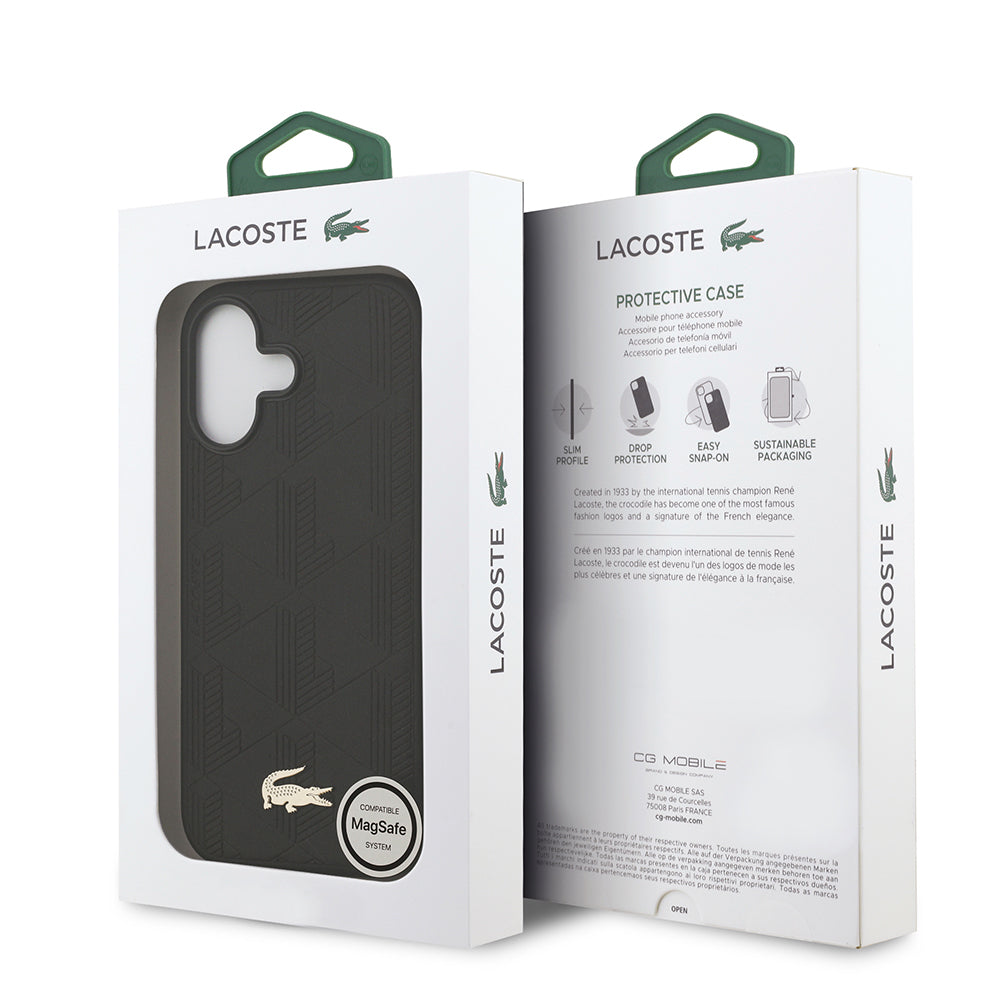 Lacoste iPhone 17 Orjinal Lisanslı M-safe Şarj Özellikli PU Deri Tasarımlı Karışık Monogram Desenli Kılıf