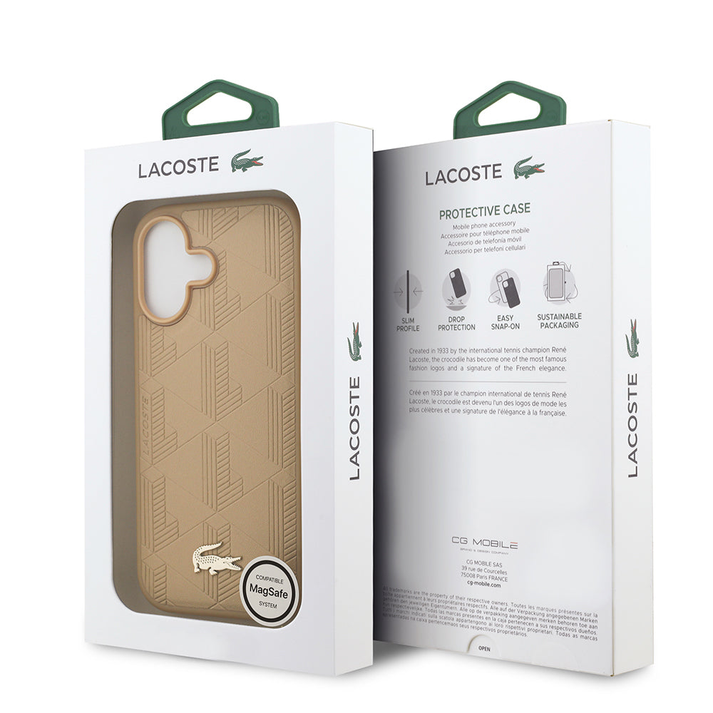 Lacoste iPhone 17 Orjinal Lisanslı M-safe Şarj Özellikli PU Deri Tasarımlı Karışık Monogram Desenli Kılıf