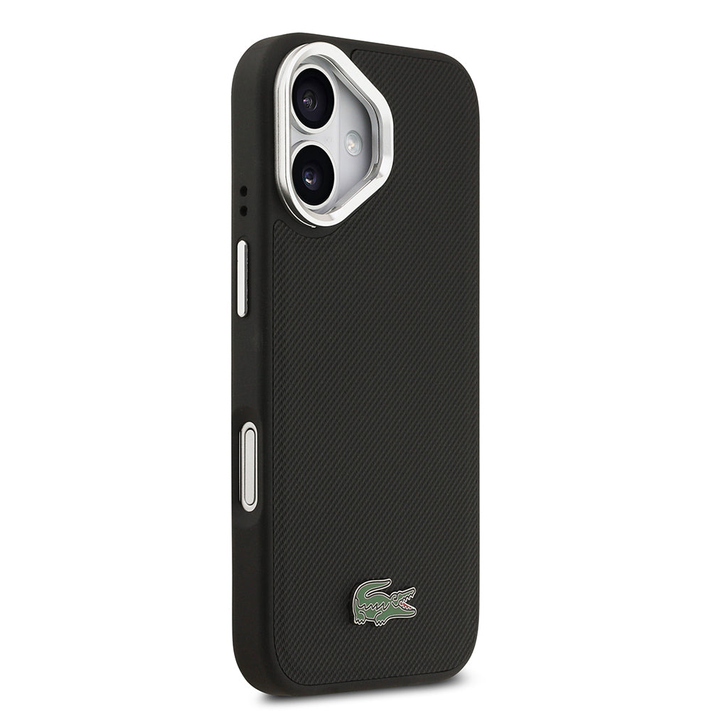 Lacoste iPhone 17 Orjinal Lisanslı M-safe Şarj Özellikli PU Pike Desenli Standlı Metal Logolu Kılıf