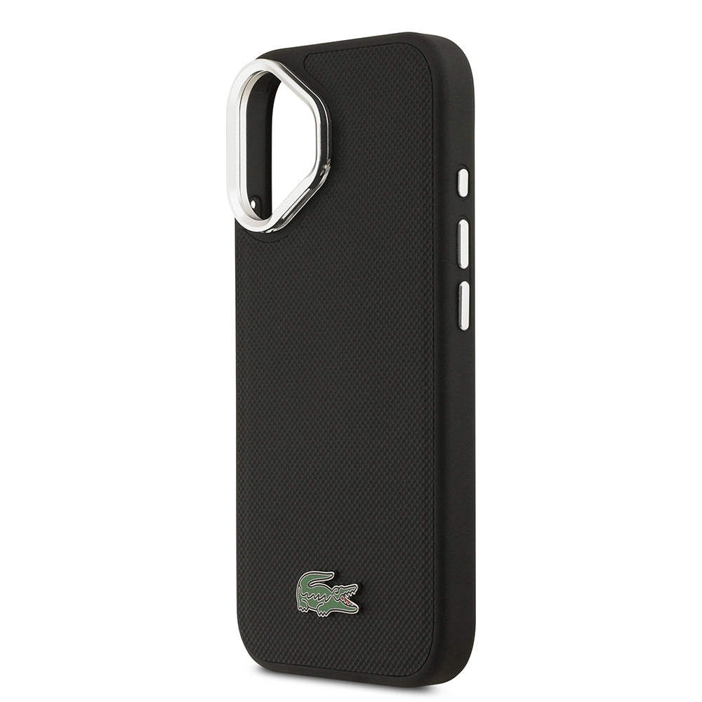 Lacoste iPhone 17 Orjinal Lisanslı M-safe Şarj Özellikli PU Pike Desenli Standlı Metal Logolu Kılıf