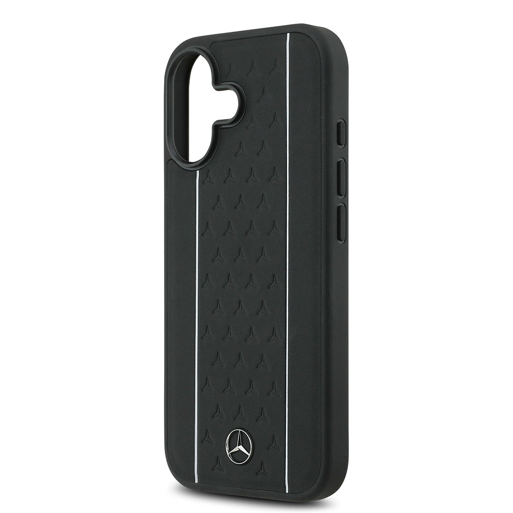 Mercedes Benz iPhone 17 Orjinal Lisanslı M-safe Şarj Özellikli Şeritli Yıldız Desenli Metal Logolu Deri Kılıf