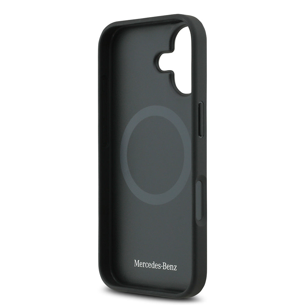 Mercedes Benz iPhone 17 Orjinal Lisanslı M-safe Şarj Özellikli Şeritli Yıldız Desenli Metal Logolu Deri Kılıf