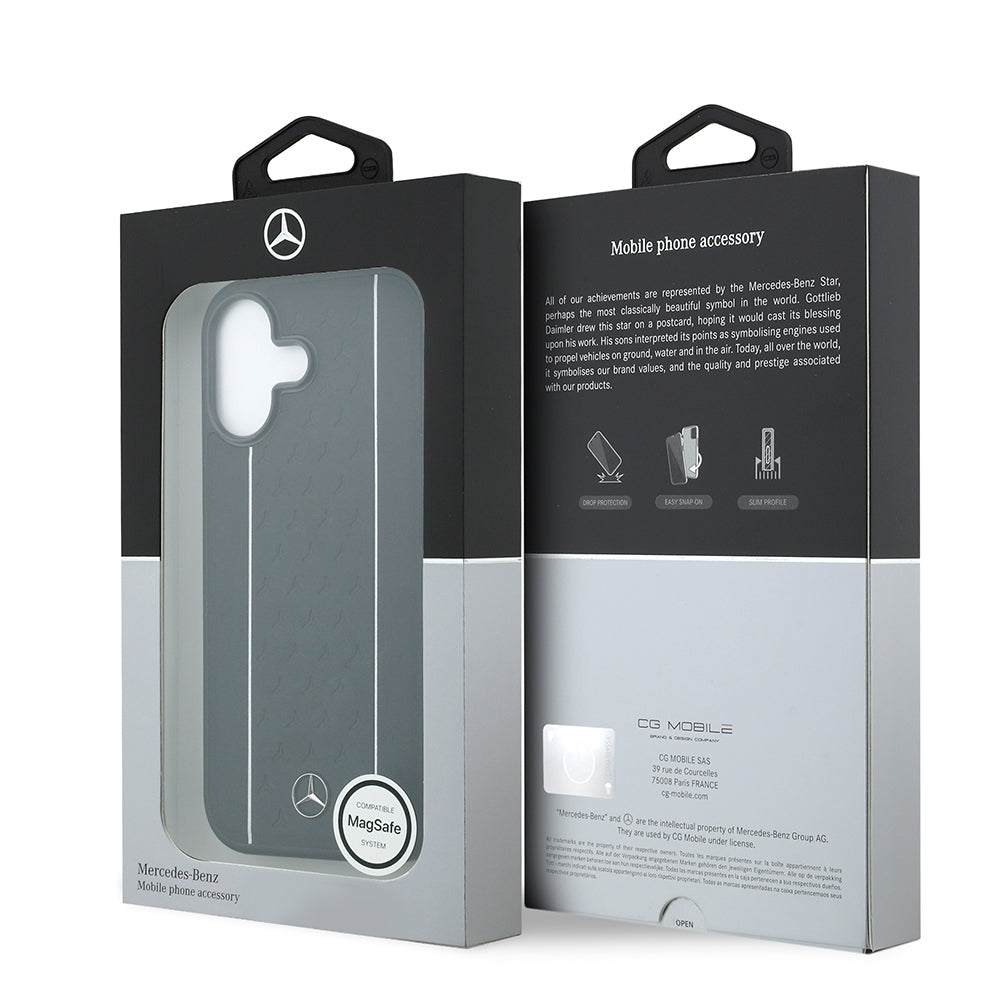 Mercedes Benz iPhone 17 Orjinal Lisanslı M-safe Şarj Özellikli Şeritli Yıldız Desenli Metal Logolu Deri Kılıf