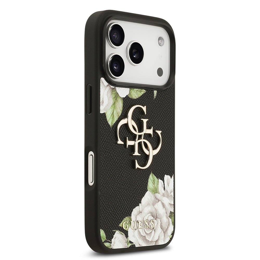 Guess iPhone 17 Pro Orjinal Lisanslı Gül Baskılı Büyük Metal Logo Dizaynlı Kılıf