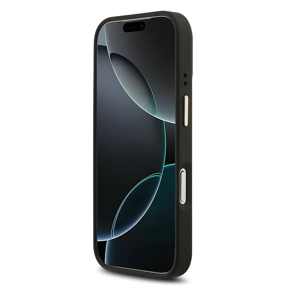 Guess iPhone 17 Pro Orjinal Lisanslı M-safe Şarj Özellikli Gold Metal Kamera Çerçeveli PU Deri 4G Desenli Yazı Logolu Kılıf