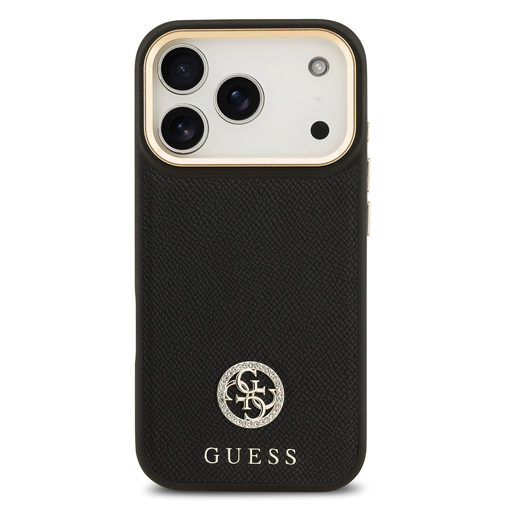 Guess iPhone 17 Pro Orjinal Lisanslı M-safe Şarj Özellikli Grained Yazı ve Taşlı 4G Logolu Kılıf