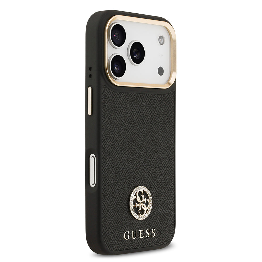 Guess iPhone 17 Pro Orjinal Lisanslı M-safe Şarj Özellikli Grained Yazı ve Taşlı 4G Logolu Kılıf