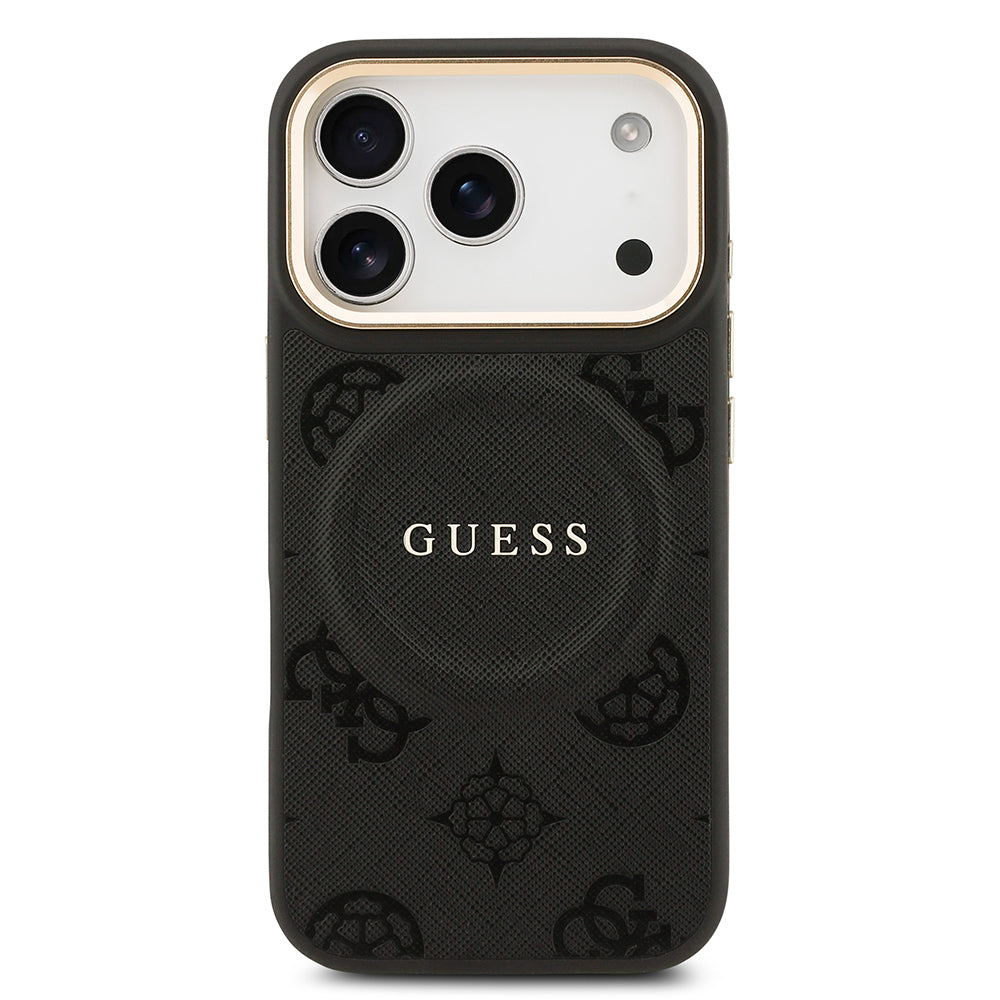 Guess iPhone 17 Pro Orjinal Lisanslı M-safe Şarj Özellikli Sıcak Baskılı Yazı Logolu PU Deri Peony Kılıf