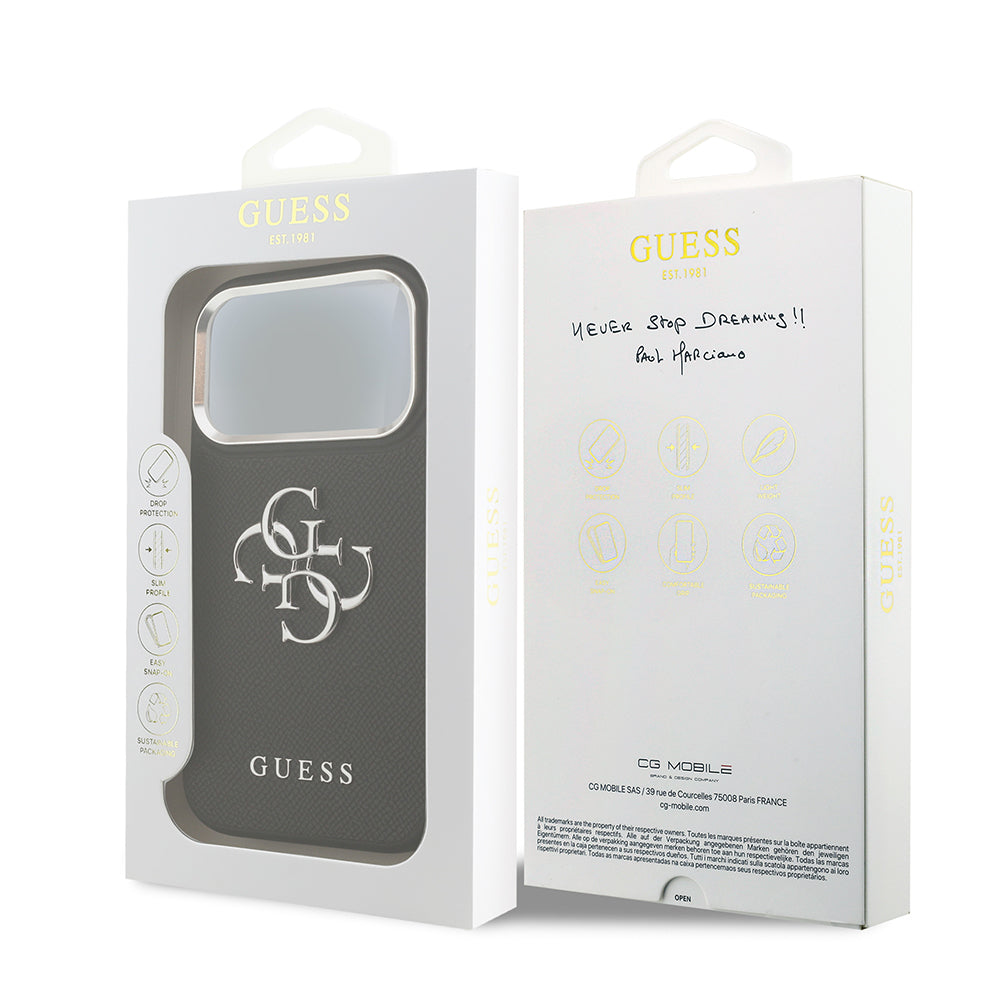 Guess iPhone 17 Pro Orjinal Lisanslı PU Deri 4G Büyük Metal Logo Dizaynlı Telefon Kılıfı