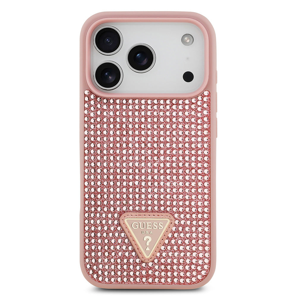 Guess iPhone 17 Pro Orjinal Lisanslı Taşlı Arka Yüzey Üçgen Logolu Telefon Kılıfı