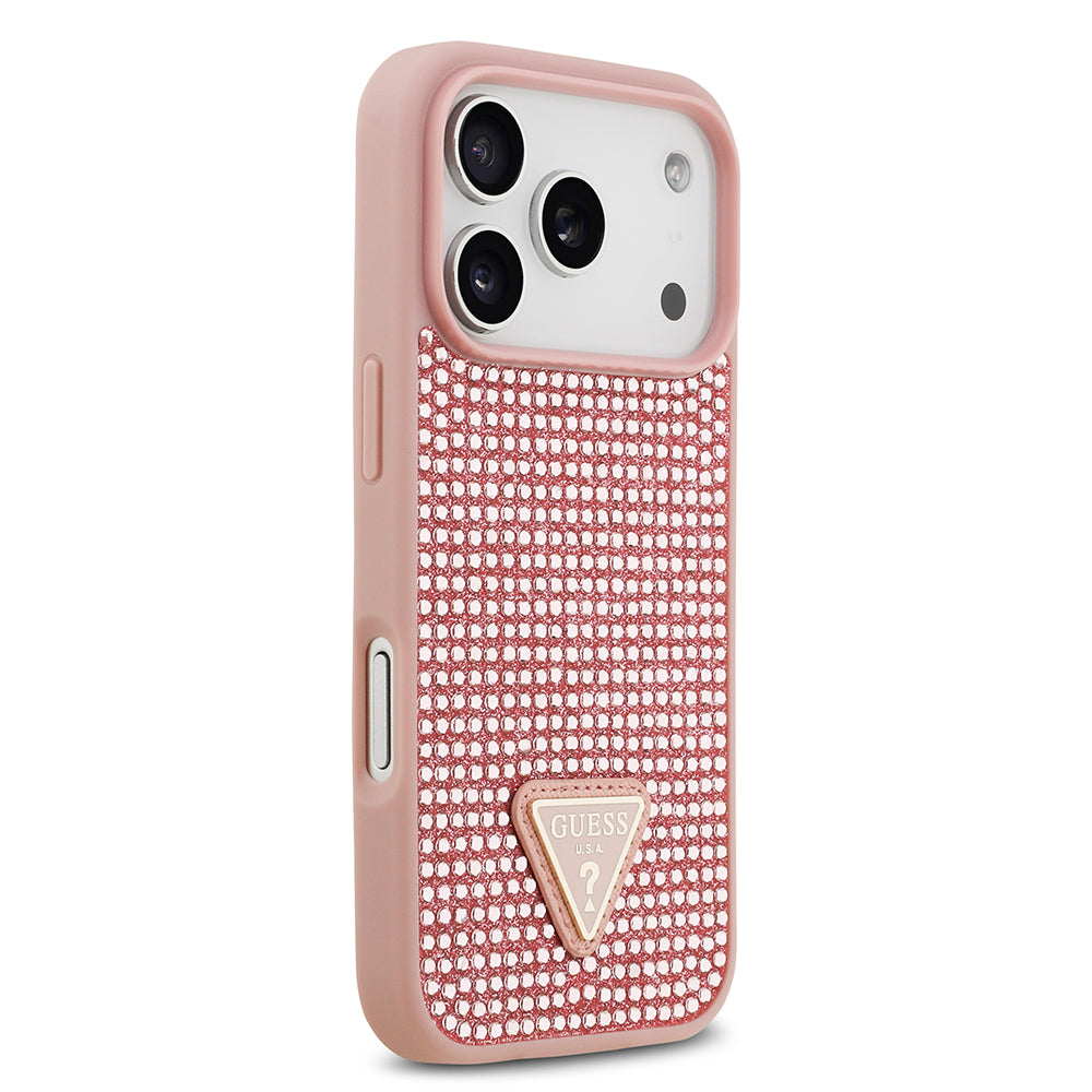 Guess iPhone 17 Pro Orjinal Lisanslı Taşlı Arka Yüzey Üçgen Logolu Telefon Kılıfı