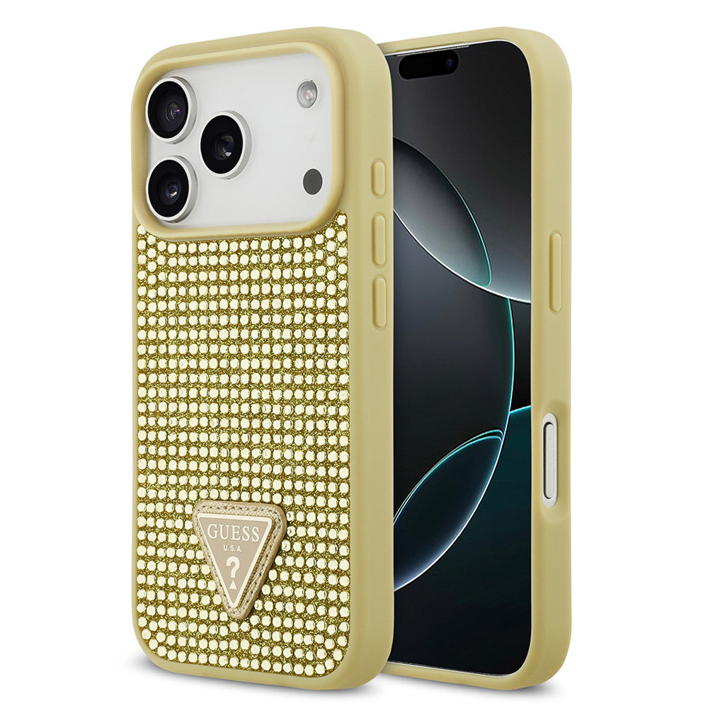 Guess iPhone 17 Pro Orjinal Lisanslı Taşlı Arka Yüzey Üçgen Logolu Telefon Kılıfı
