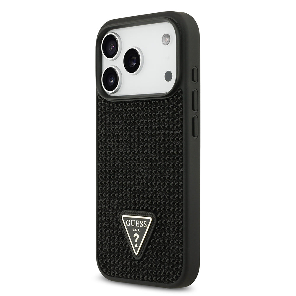 Guess iPhone 17 Pro Orjinal Lisanslı Taşlı Arka Yüzey Üçgen Logolu Telefon Kılıfı