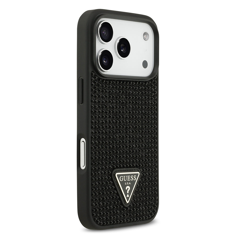Guess iPhone 17 Pro Orjinal Lisanslı Taşlı Arka Yüzey Üçgen Logolu Telefon Kılıfı