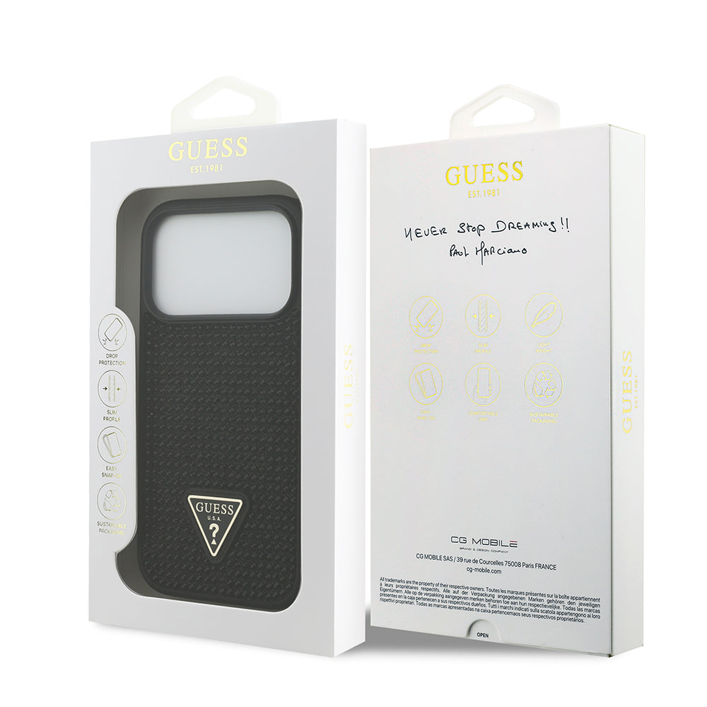 Guess iPhone 17 Pro Orjinal Lisanslı Taşlı Arka Yüzey Üçgen Logolu Telefon Kılıfı