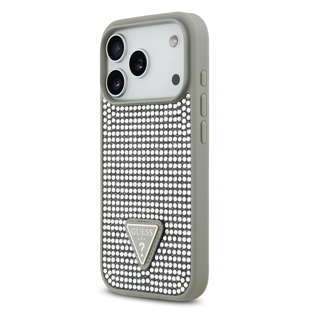Guess iPhone 17 Pro Orjinal Lisanslı Taşlı Arka Yüzey Üçgen Logolu Telefon Kılıfı