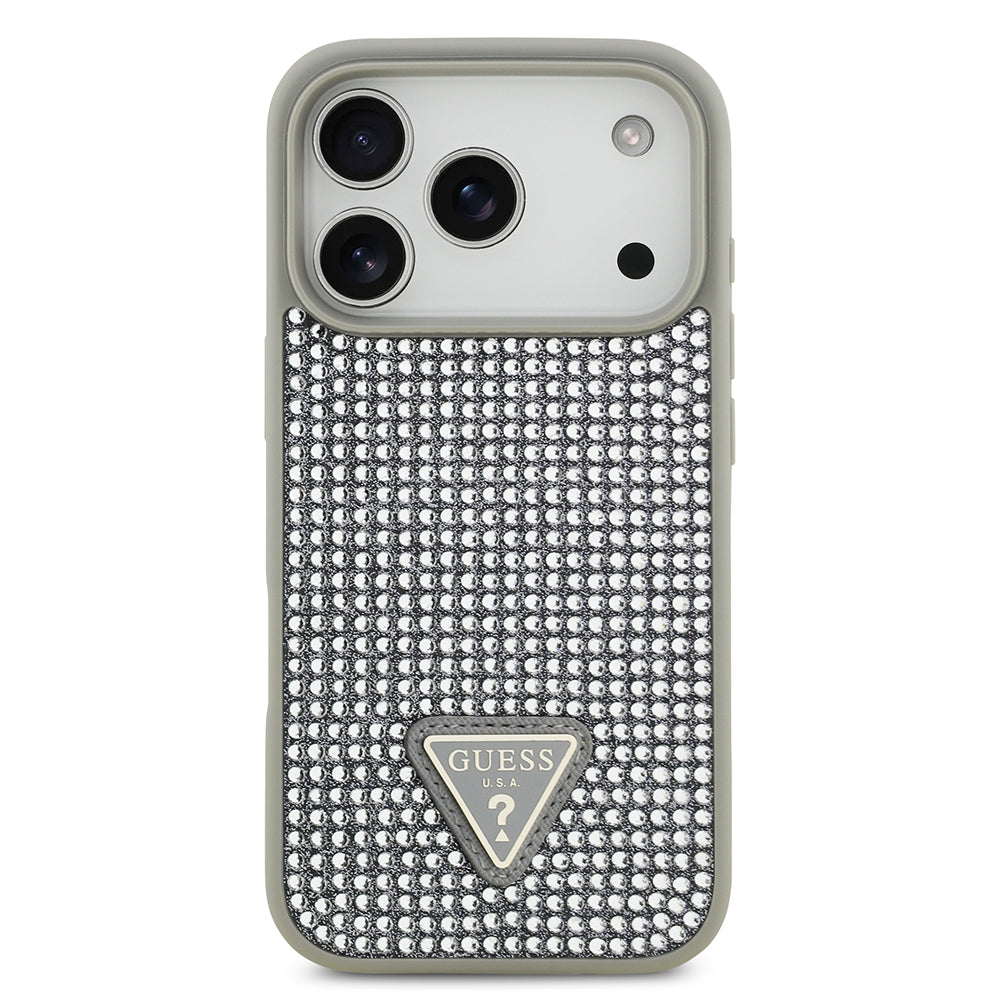 Guess iPhone 17 Pro Orjinal Lisanslı Taşlı Arka Yüzey Üçgen Logolu Telefon Kılıfı