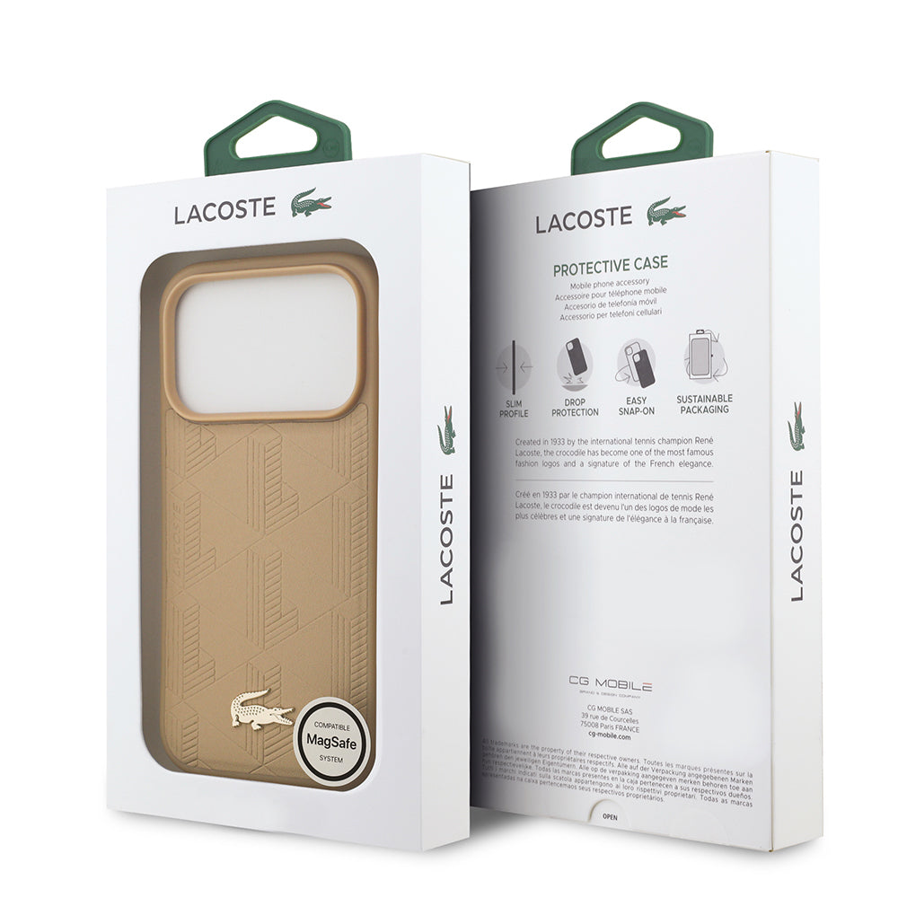 Lacoste iPhone 17 Pro Orjinal Lisanslı M-safe Şarj Özellikli PU Deri Tasarımlı Karışık Monogram Desenli Kılıf