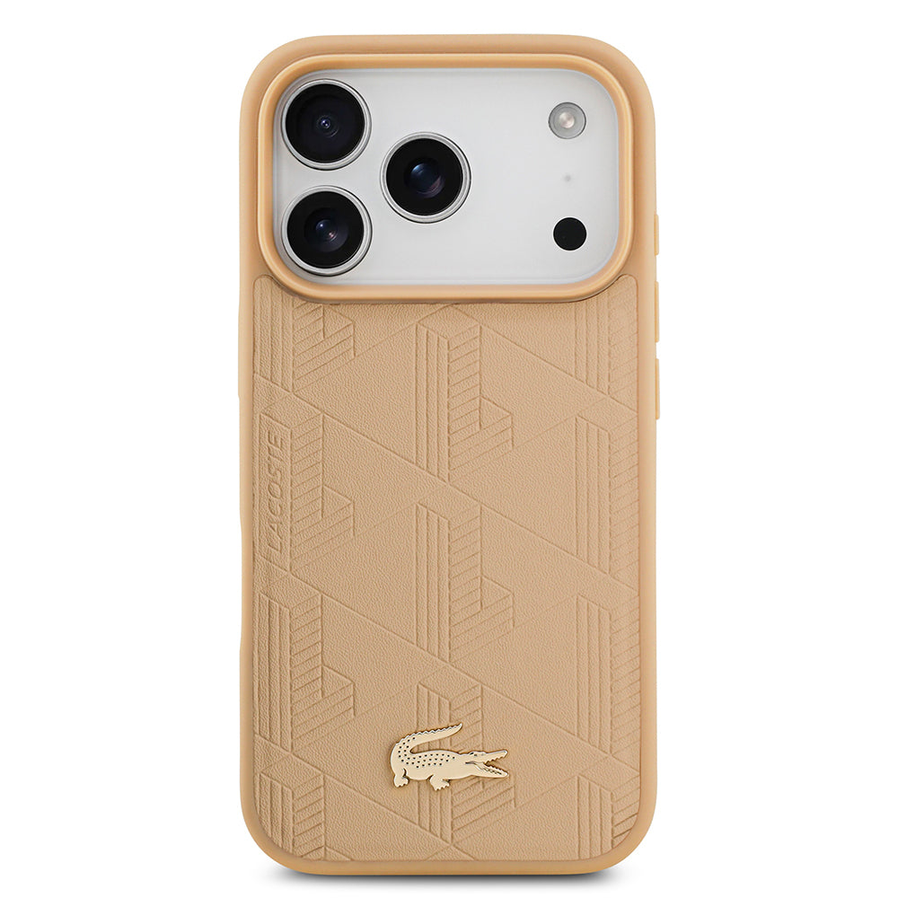 Lacoste iPhone 17 Pro Orjinal Lisanslı M-safe Şarj Özellikli PU Deri Tasarımlı Karışık Monogram Desenli Kılıf