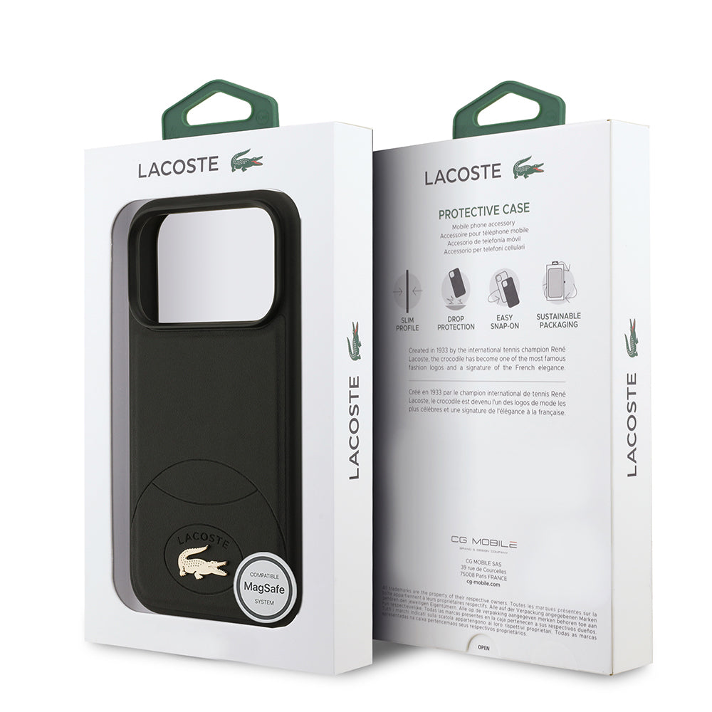 Lacoste iPhone 17 Pro Orjinal Lisanslı M-safe Şarj Özellikli PU Deri Tasarımlı Metal Logolu Kılıf