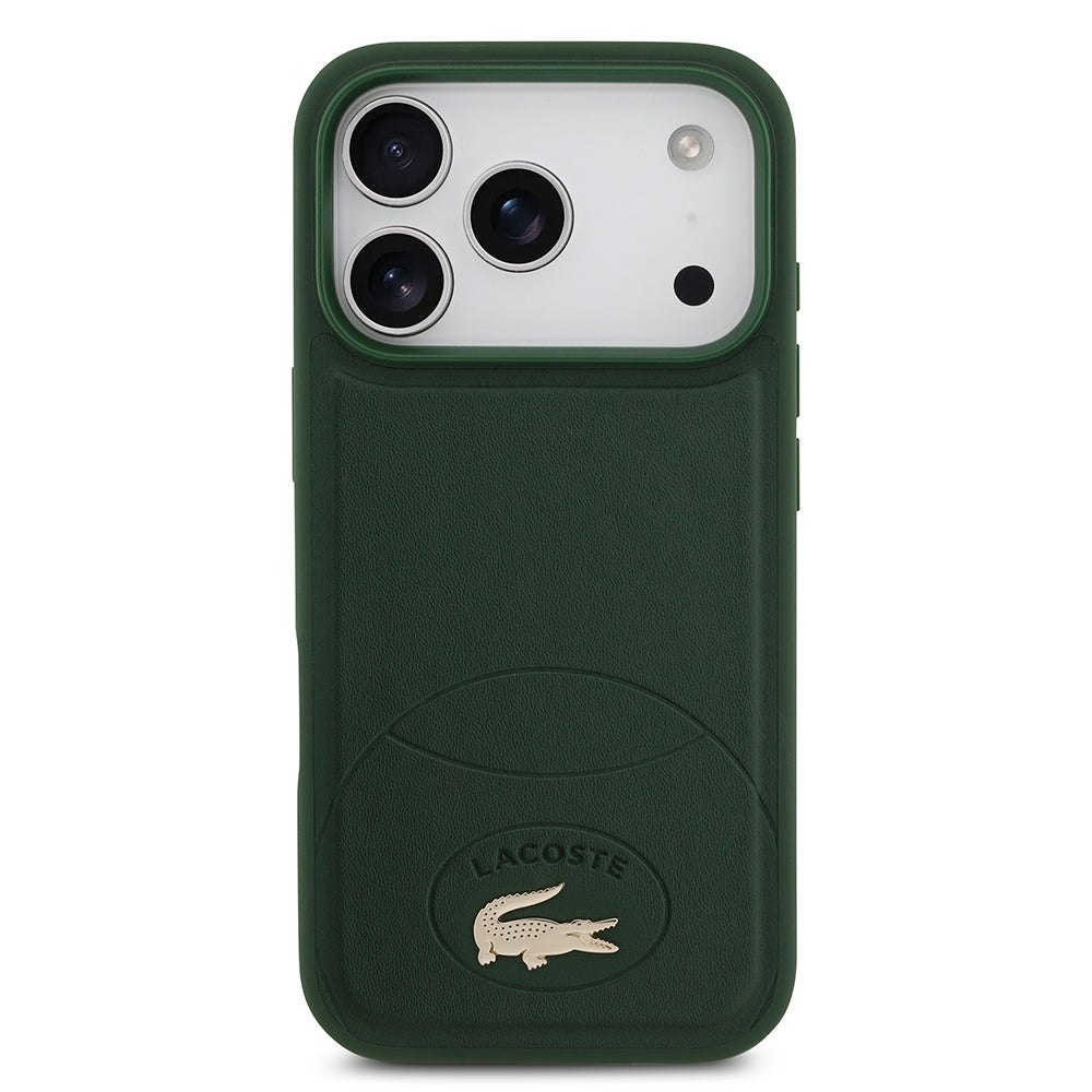 Lacoste iPhone 17 Pro Orjinal Lisanslı M-safe Şarj Özellikli PU Deri Tasarımlı Metal Logolu Kılıf