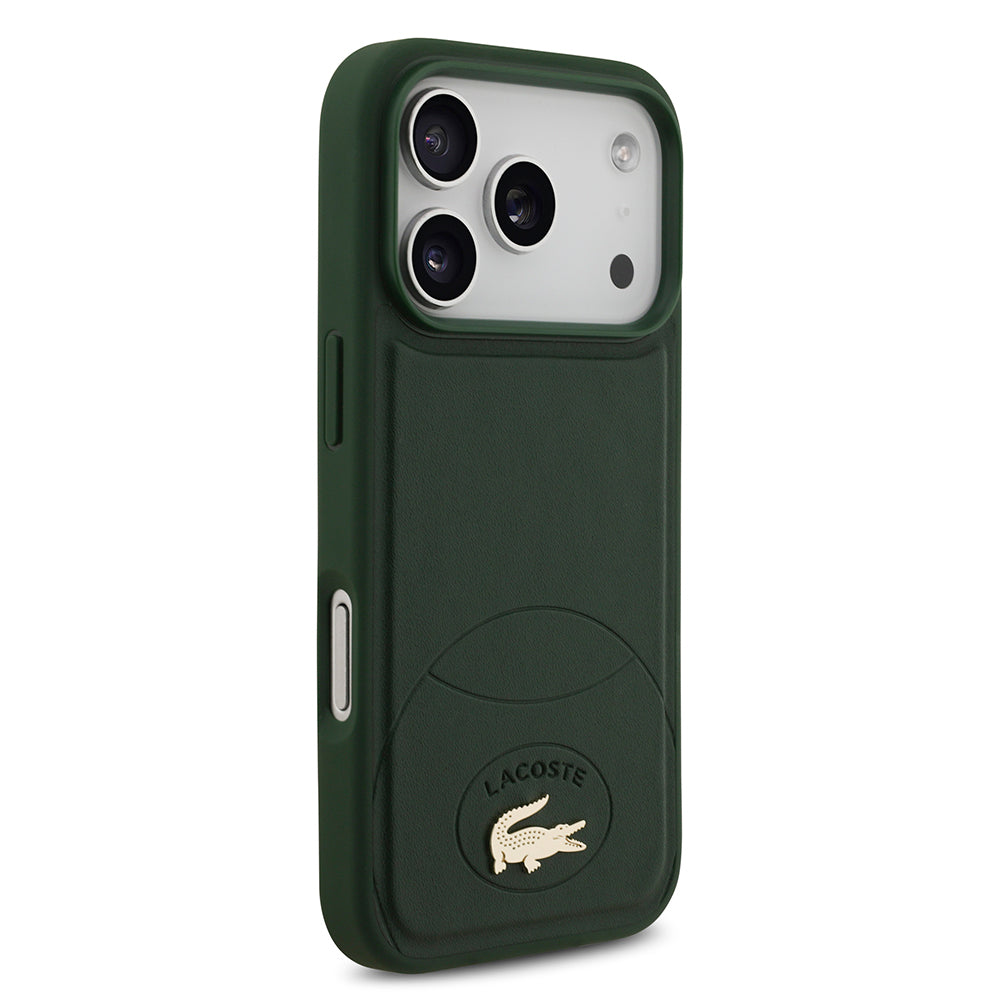 Lacoste iPhone 17 Pro Orjinal Lisanslı M-safe Şarj Özellikli PU Deri Tasarımlı Metal Logolu Kılıf