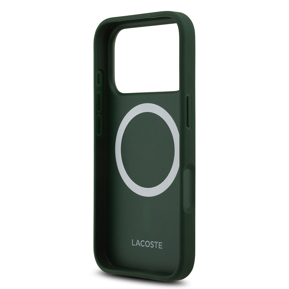 Lacoste iPhone 17 Pro Orjinal Lisanslı M-safe Şarj Özellikli PU Deri Tasarımlı Metal Logolu Kılıf