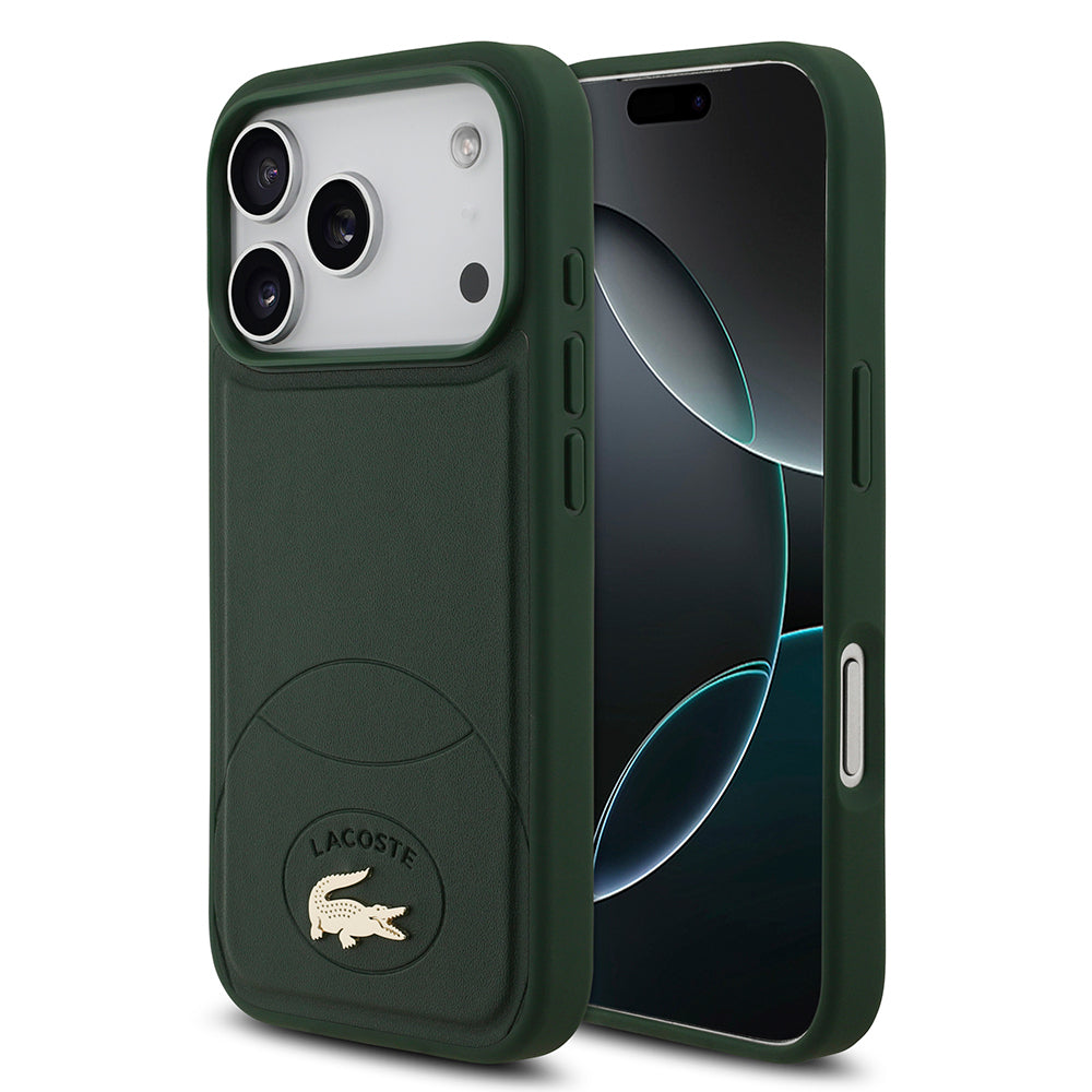 Lacoste iPhone 17 Pro Orjinal Lisanslı M-safe Şarj Özellikli PU Deri Tasarımlı Metal Logolu Kılıf