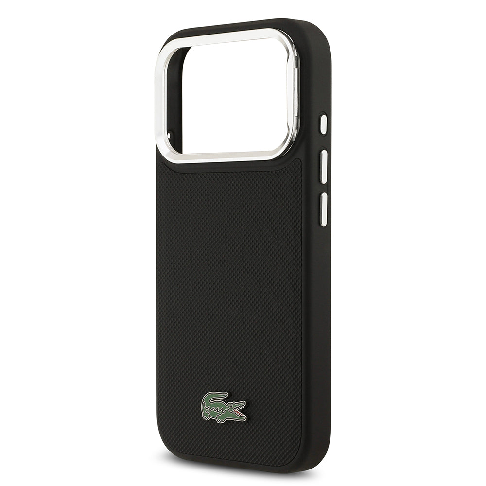 Lacoste iPhone 17 Pro Orjinal Lisanslı M-safe PU Pike Desenli Standlı Metal Logolu Kılıf