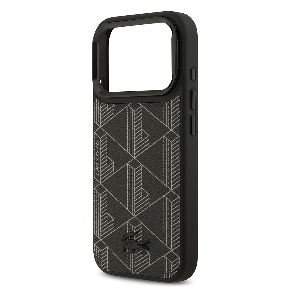 Lacoste iPhone 17 Pro Orjinal Lisanslı M-safe Şarj Özellikli Standlı PU Deri Karışık Monogram Desenli Kılıf