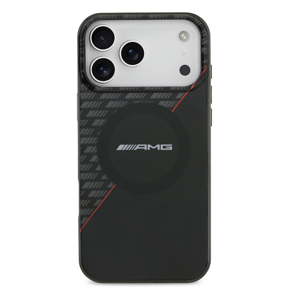 AMG iPhone 17 Pro Max Orjinal Lisanslı Magsafe Çift Katmanlı Kırmızı Çapraz Çizgili Kılıf