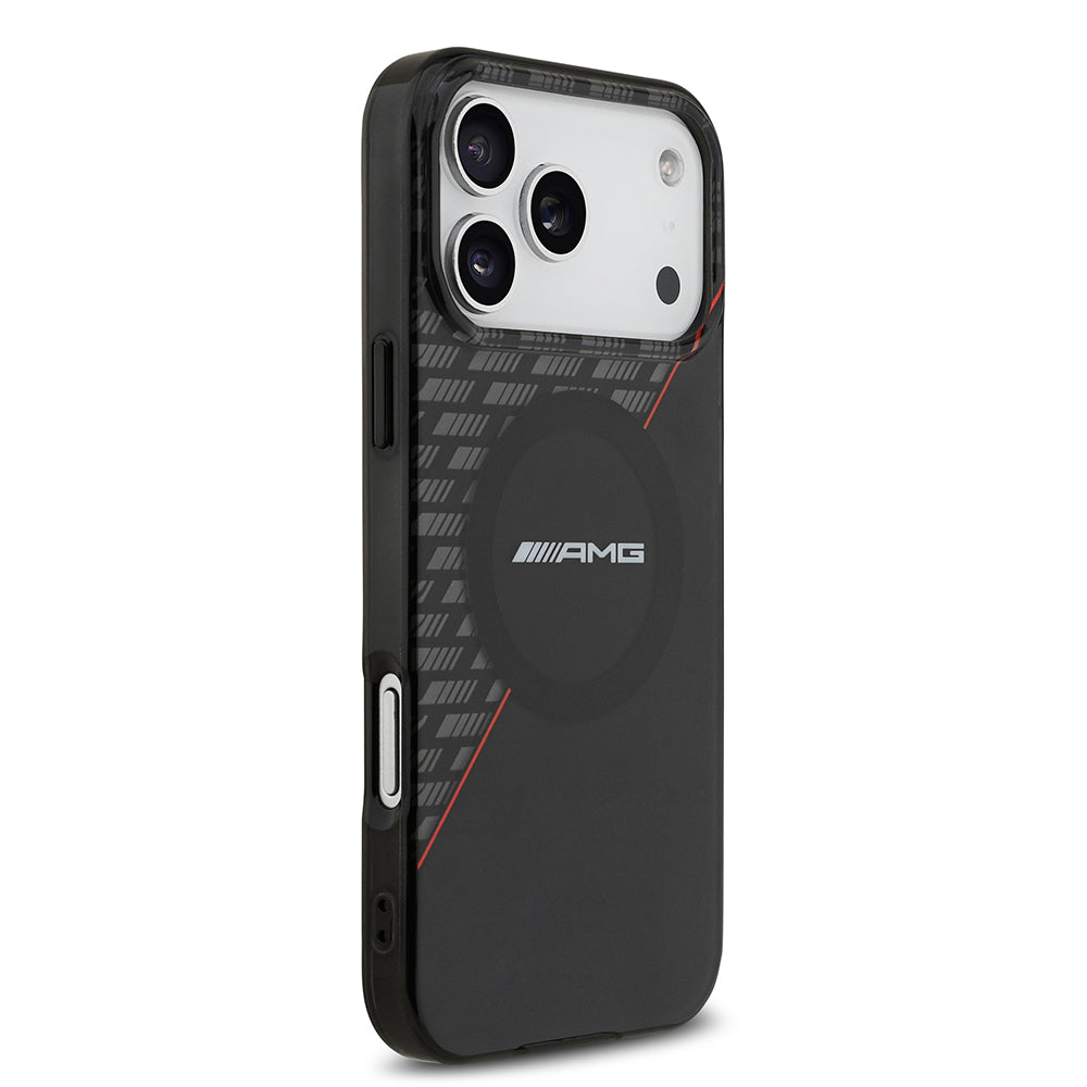 AMG iPhone 17 Pro Max Orjinal Lisanslı Magsafe Çift Katmanlı Kırmızı Çapraz Çizgili Kılıf