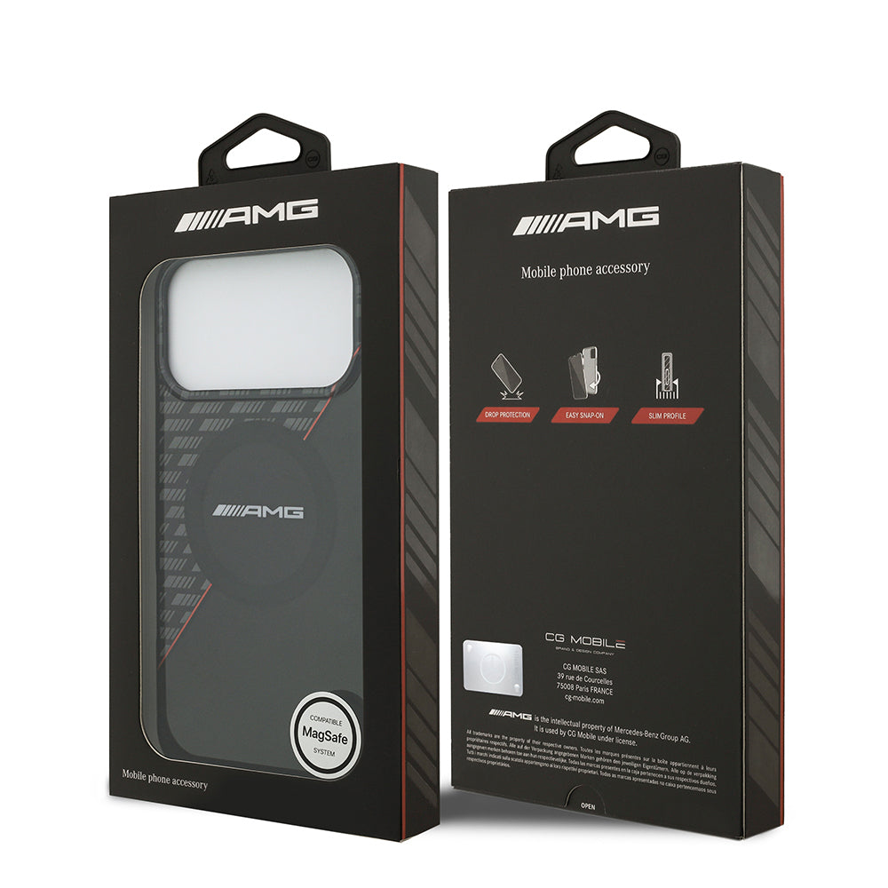 AMG iPhone 17 Pro Max Orjinal Lisanslı Magsafe Çift Katmanlı Kırmızı Çapraz Çizgili Kılıf