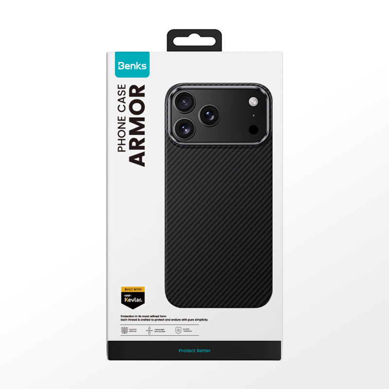 Benks iPhone 17 Pro Max M-safe Metal Kamera Çerçeveli Magnetik ArmorAir 600D Kevlar Fiber Kılıf
