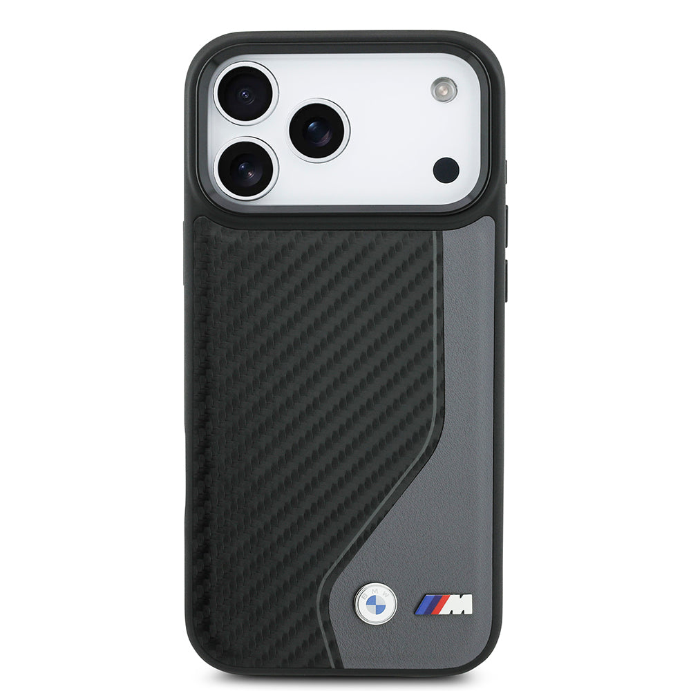 BMW iPhone 17 Pro Max Orjinal Lisanslı Magsafe Metal BMW ve M Logolu PU Karbon Tasarımlı Kılıf