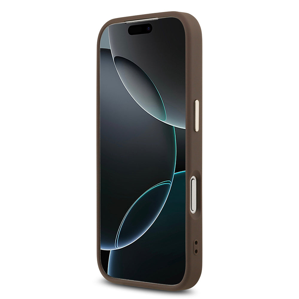Guess iPhone 17 Pro Max Orjinal Lisanslı Gold Metal Kamera Çerçeveli 4G Desenli Metal Büyük 4G ve Yazı Logolu Kılıf