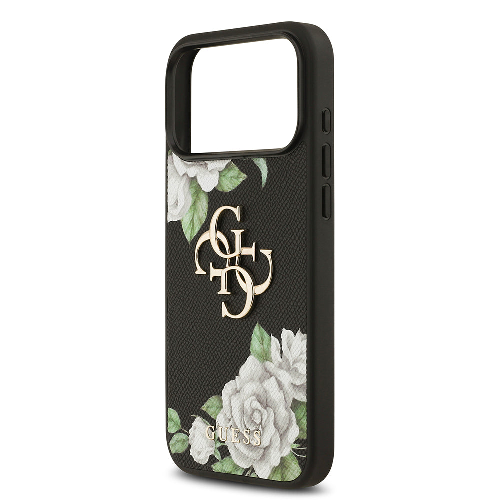 Guess iPhone 17 Pro Max Orjinal Lisanslı Gül Baskılı Büyük Metal Logo Dizaynlı Kılıf