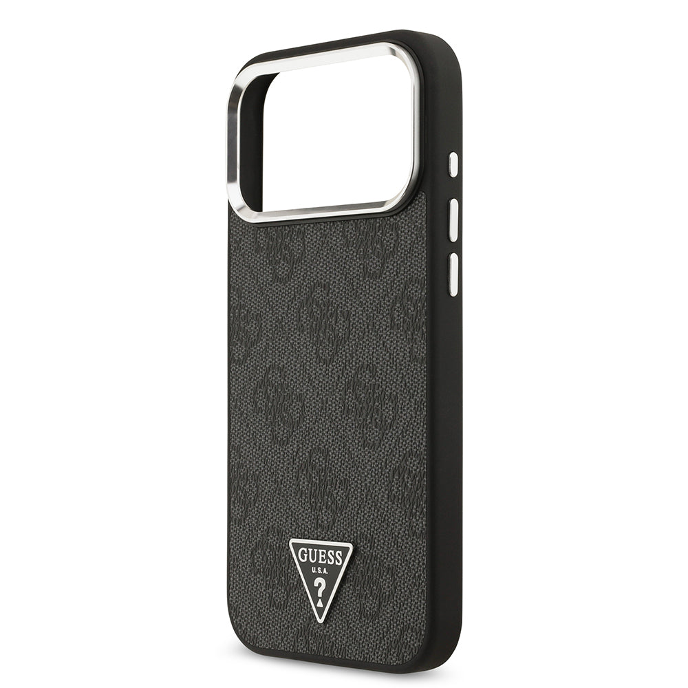 Guess iPhone 17 Pro Max Orjinal Lisanslı M-safe Gold Metal Kamera Çerçeveli Taşlı Üçgen Logo 4G Desenli Kılıf