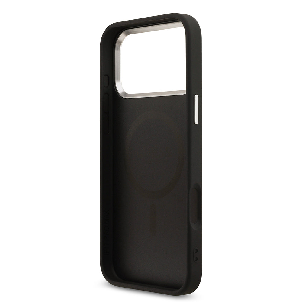 Guess iPhone 17 Pro Max Orjinal Lisanslı M-safe Gold Metal Kamera Çerçeveli Taşlı Üçgen Logo 4G Desenli Kılıf
