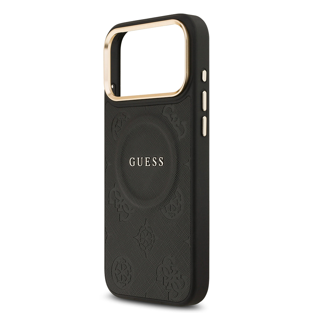 Guess iPhone 17 Pro Max Orjinal Lisanslı M-safe Şarj Özellikli Sıcak Baskılı Yazı Logolu PU Deri Peony Kılıf