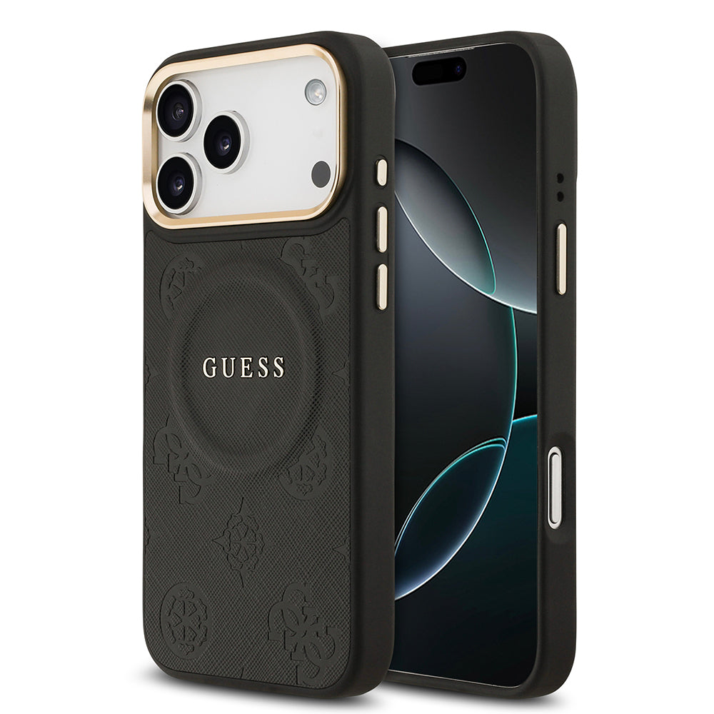 Guess iPhone 17 Pro Max Orjinal Lisanslı M-safe Şarj Özellikli Sıcak Baskılı Yazı Logolu PU Deri Peony Kılıf