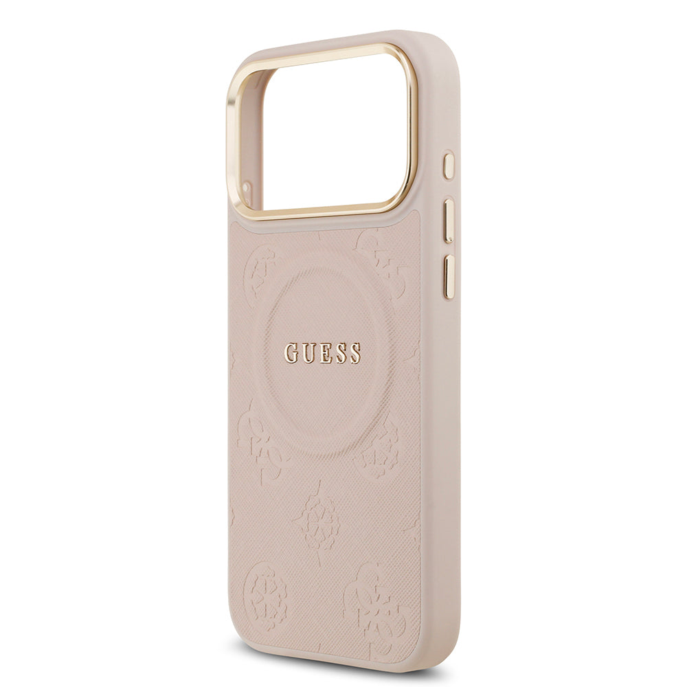 Guess iPhone 17 Pro Max Orjinal Lisanslı M-safe Şarj Özellikli Sıcak Baskılı Yazı Logolu PU Deri Peony Kılıf